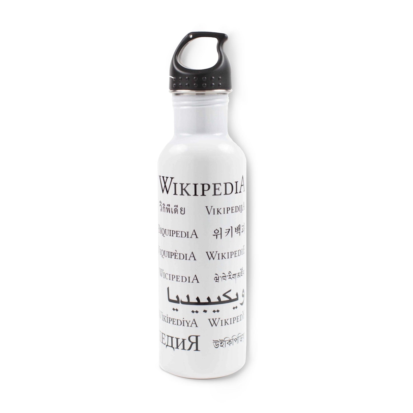 Botella de agua en idioma "Wikipedia"
